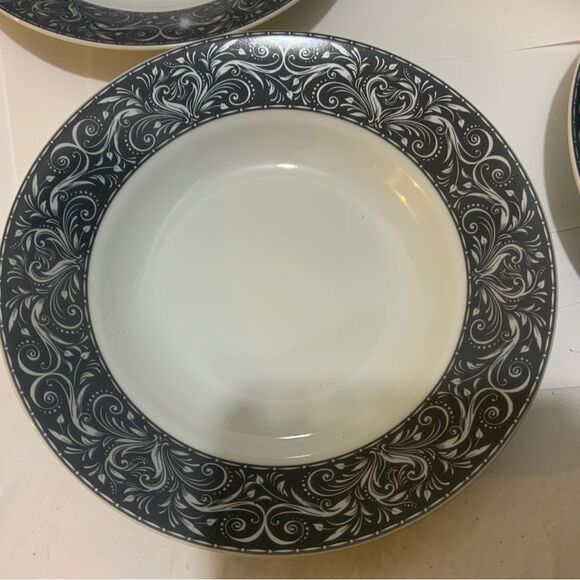 4 Chris Madden JCP Home Swan Gray Scroll Leaf Classic 8” salad Plates bowls G20 - Picture 5 of 9